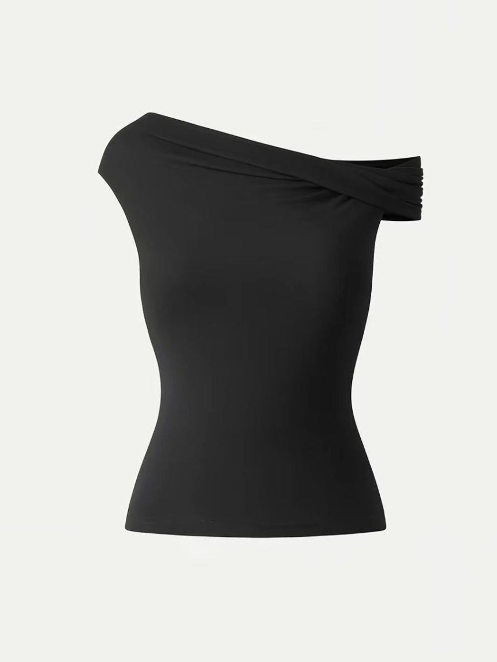 OGL One-Shoulder Black Camisole with Twisted Strap